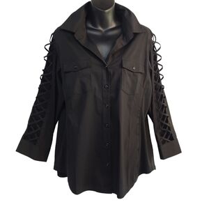 Sharagano Women's Black Button Down Shirt Size L NWT